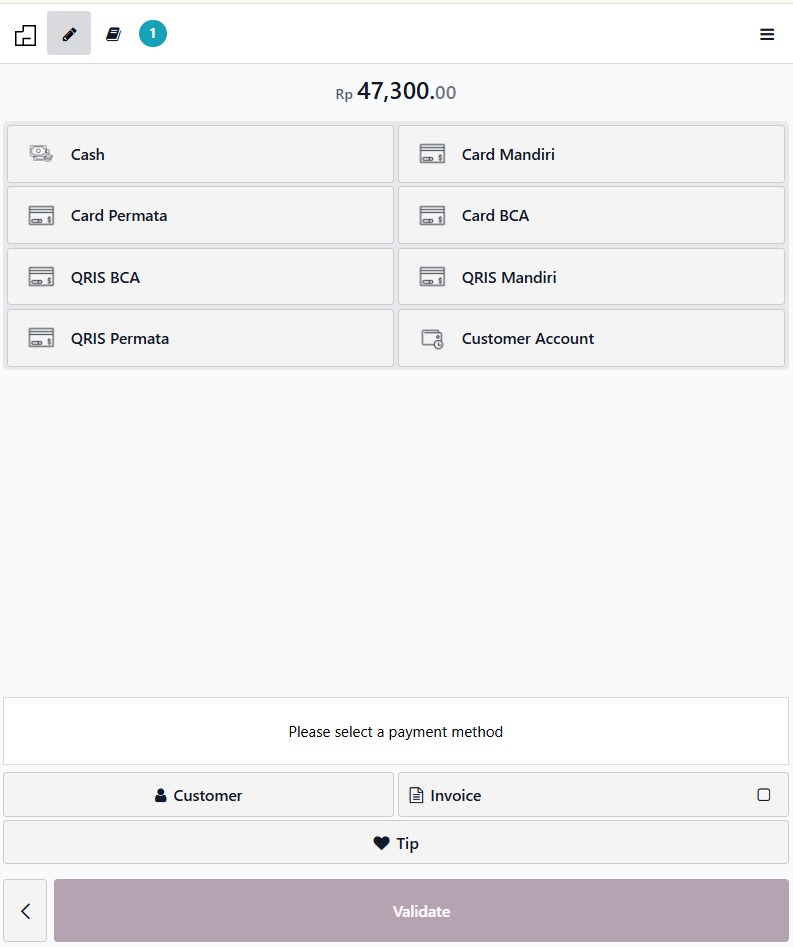 Layar pembayaran dengan daftar metode