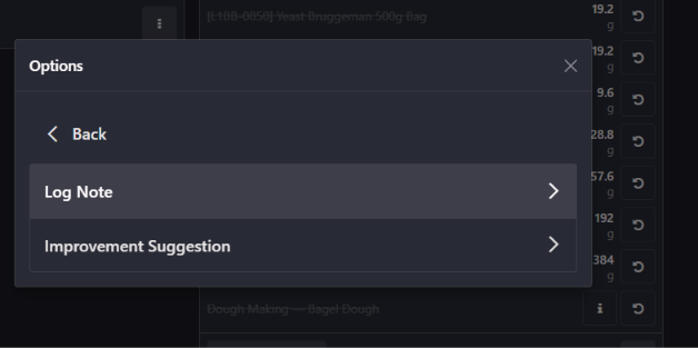 Menu Log Note