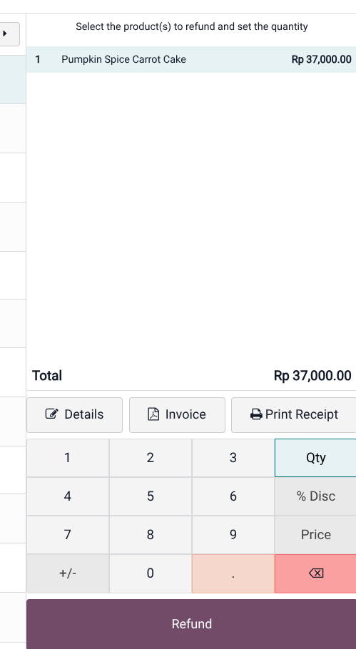 Layar pilih produk yang direfund