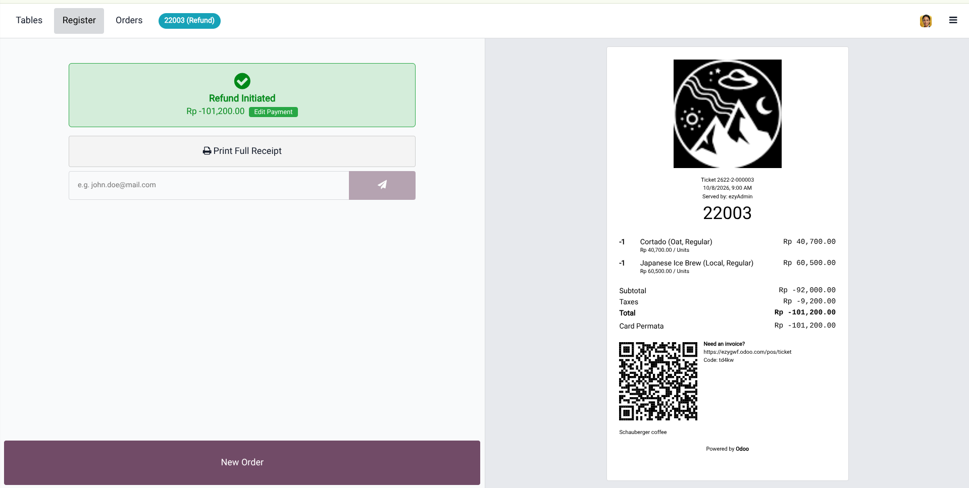 Layar Refund Initiated dan struk refund