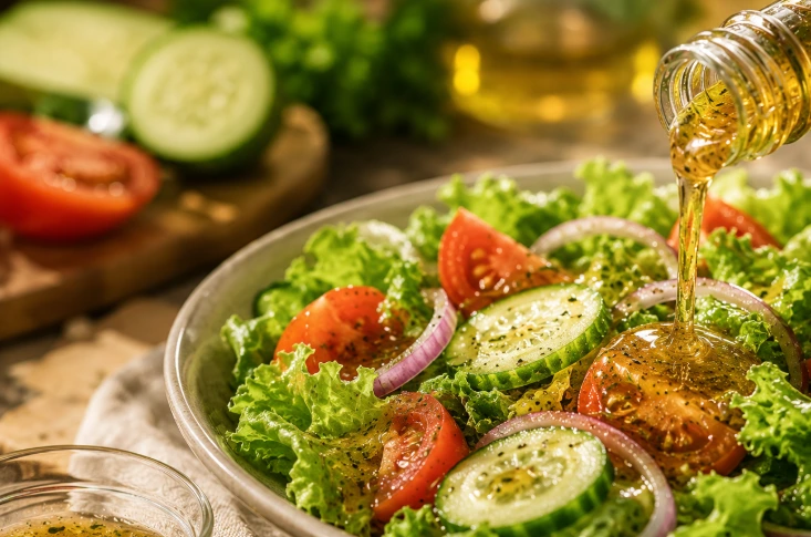 Green salad bowl with avocado and fresh vegetables